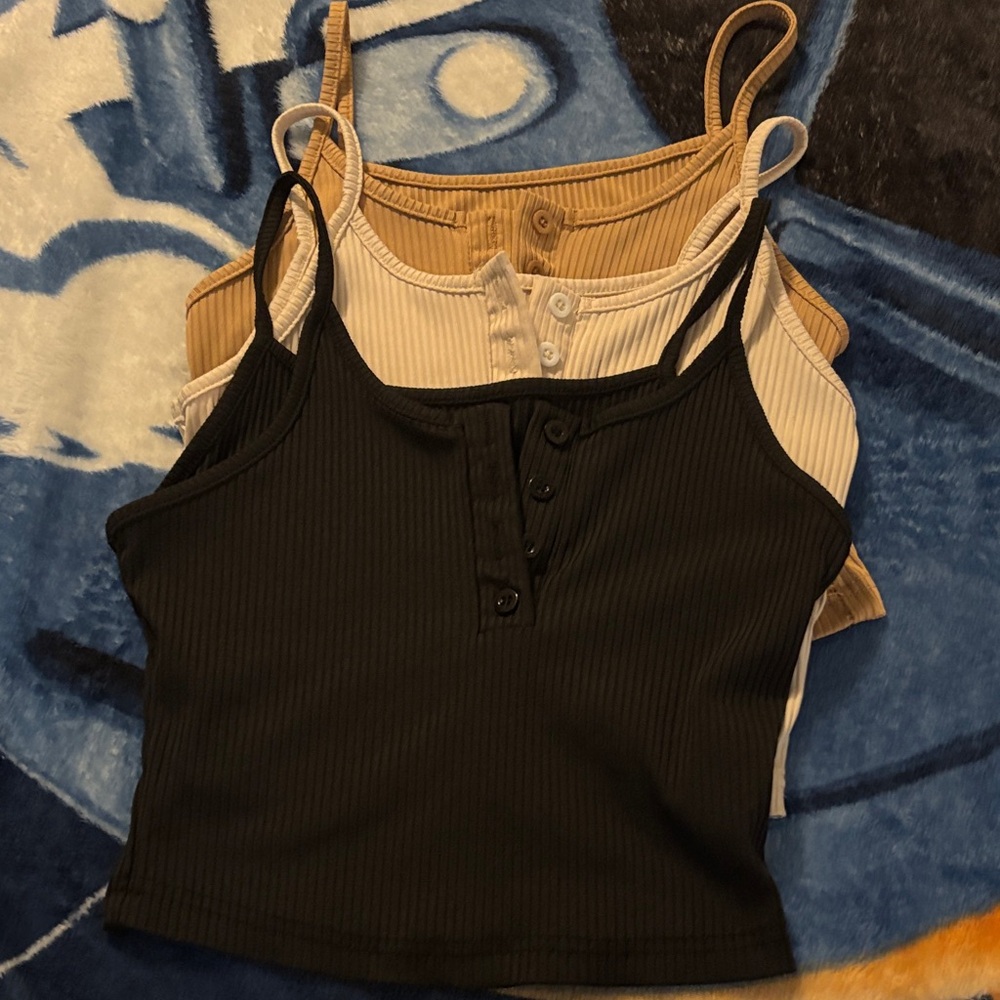 SHEIN Ribbed Camisole Trio - Black, White, Tan